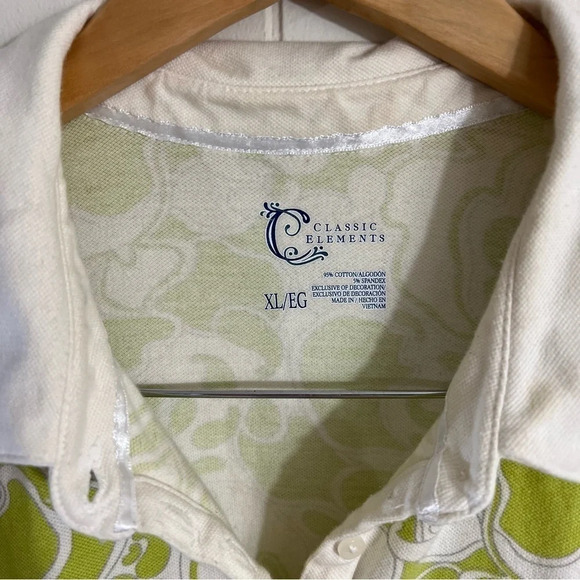 Classic Elements Floral Polo Size XL Green and White Short Sleeves Cotton Golf - Picture 5 of 5